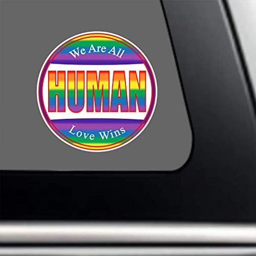 להטבים כולנו קשת אנושית גאווה גאווה-פגוש-אהבה מנצחת מדבקות ויניל פרימיום 3 x 3 | עבור חלון רכב חלון במראה